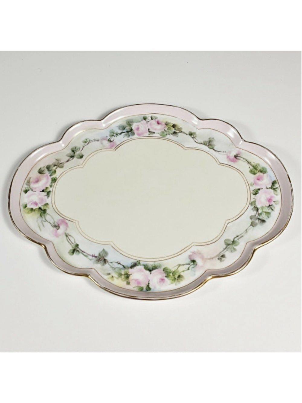 Antique GDA Limoges France Vanity Tray Hand Painted Pink Roses Gold Trim 1900 - Picture 2 of 15
